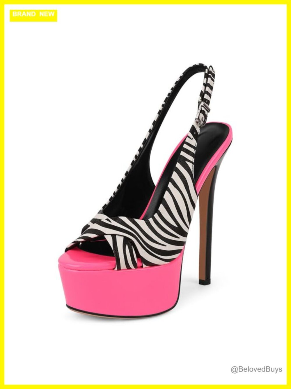 Faux Leather Peep Toe Platform Slingback Stiletto Sandals